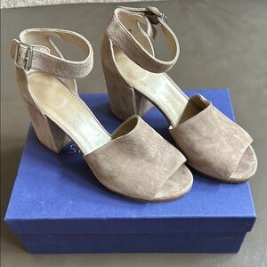 Women's Tan Suede Block Heel Sandals